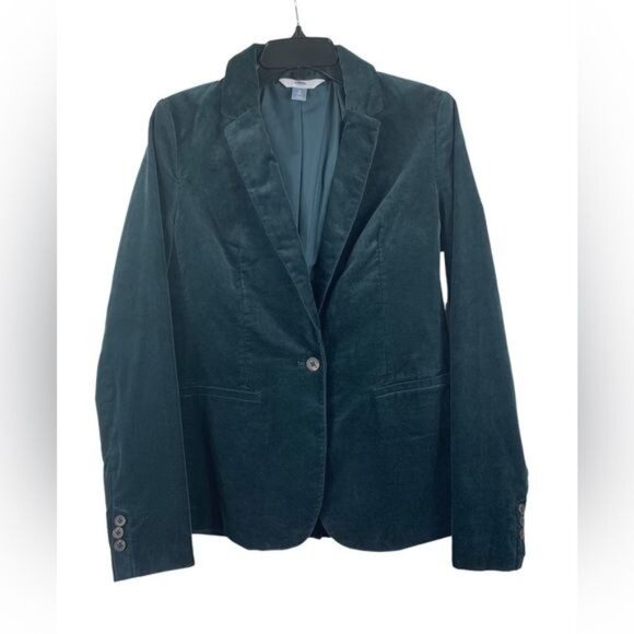 Old Navy Blazer Velvet Forest Green Button Front Size Medium Tall NWT - Picture 1 of 16